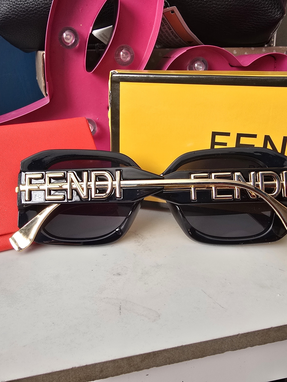 Fendi Black Sunglasses with Gold Logo Temples